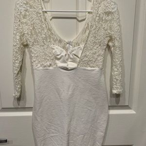 White dress with lace quarter sleeves